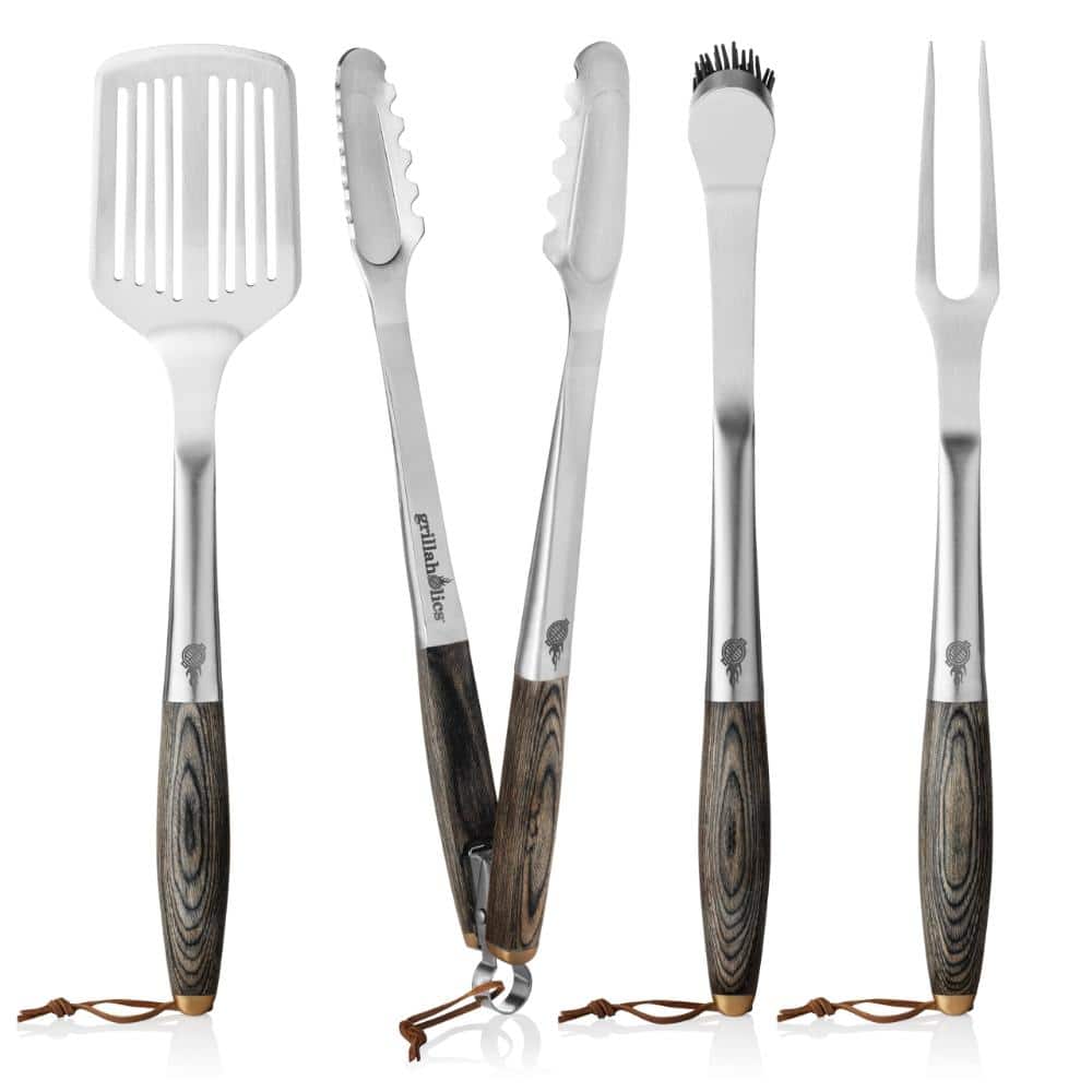 3.36 kg BBQ Grill Tool Set Heavy Duty Stainless Steel Brown 4-Piece price history on PriceWatchPro