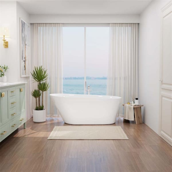 Practical 69 in. Single Slipper Acrylic Freestanding Flatbottom Soaking Bathtub with Polished Chrome Drain in White