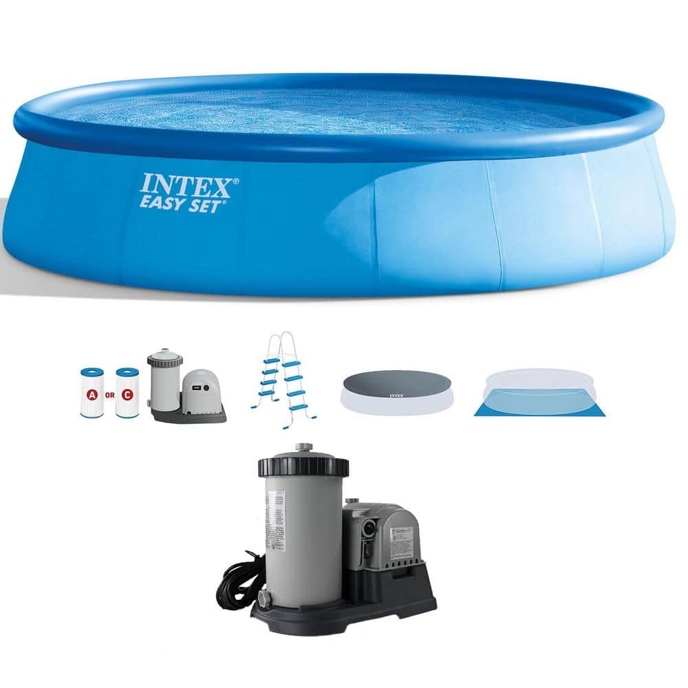INTEX 18 ft. Round 48 in. D Inflatable Pool and 2500 GPH Cartridge Filter Pump, 5455 Gallons Capacity, Blue -  26175EH + 28633