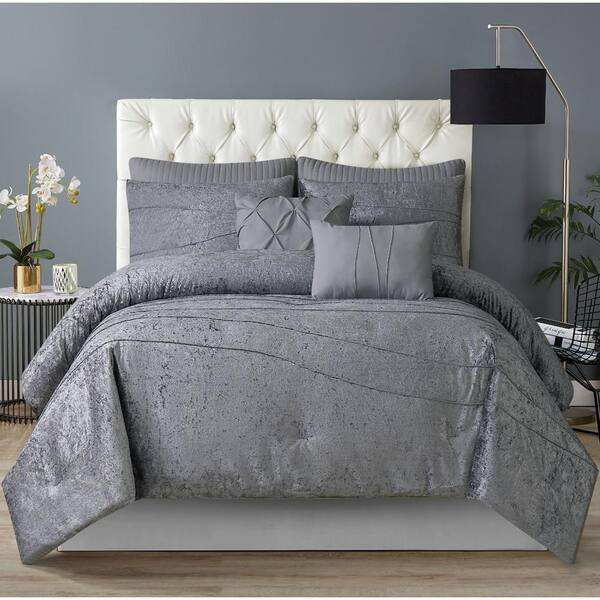Style 212 Julienne 7 Piece Grey King Comforter Set Cs3269kg7 1300 The Home Depot