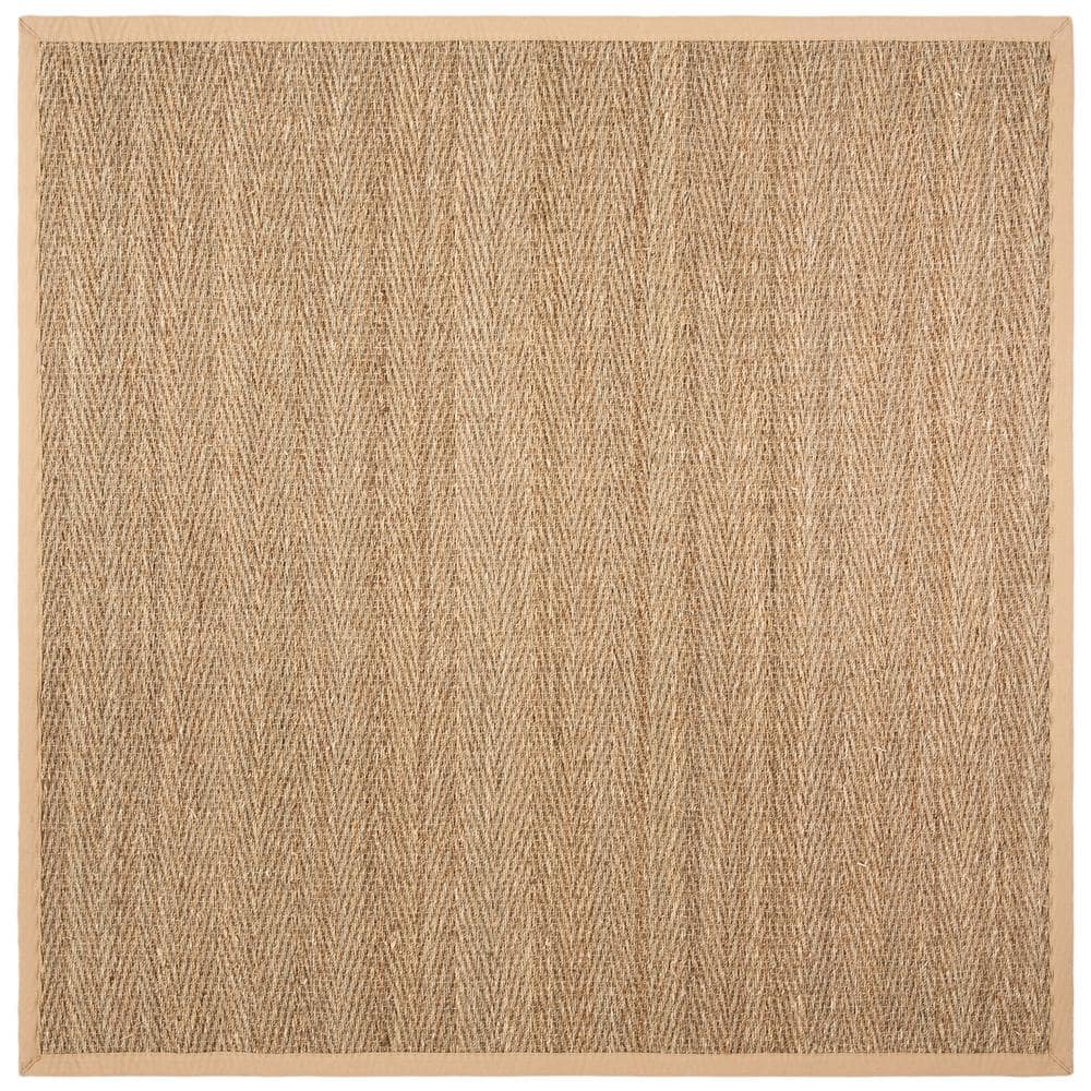 Natural Beige Herringbone Seagrass Square Rug