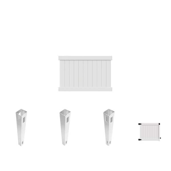 Washington 4 ft. H x 6 ft. W White Vinyl Fence Panel with 5 ft. Gate and Posts