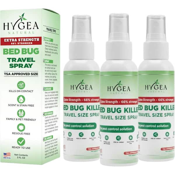Travel Bed Bug Spray 3 oz. Extra Strength, Non Toxic, Odorless, Stain Free, TSA Approved Insect Killer -(3-Pack)