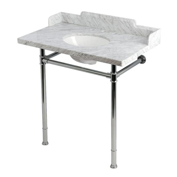 Wesselman 36 in. x 22 in. Console Sink Combo in Carrara Marble White/Polished Chrome with Legs