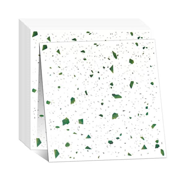 11.8 in. x 11.8 in. x 0.01 in. Green Peel and Stick Wall Tiles, PVC Wall Backsplash for Kitchen, Bathroom (10-Pack)
