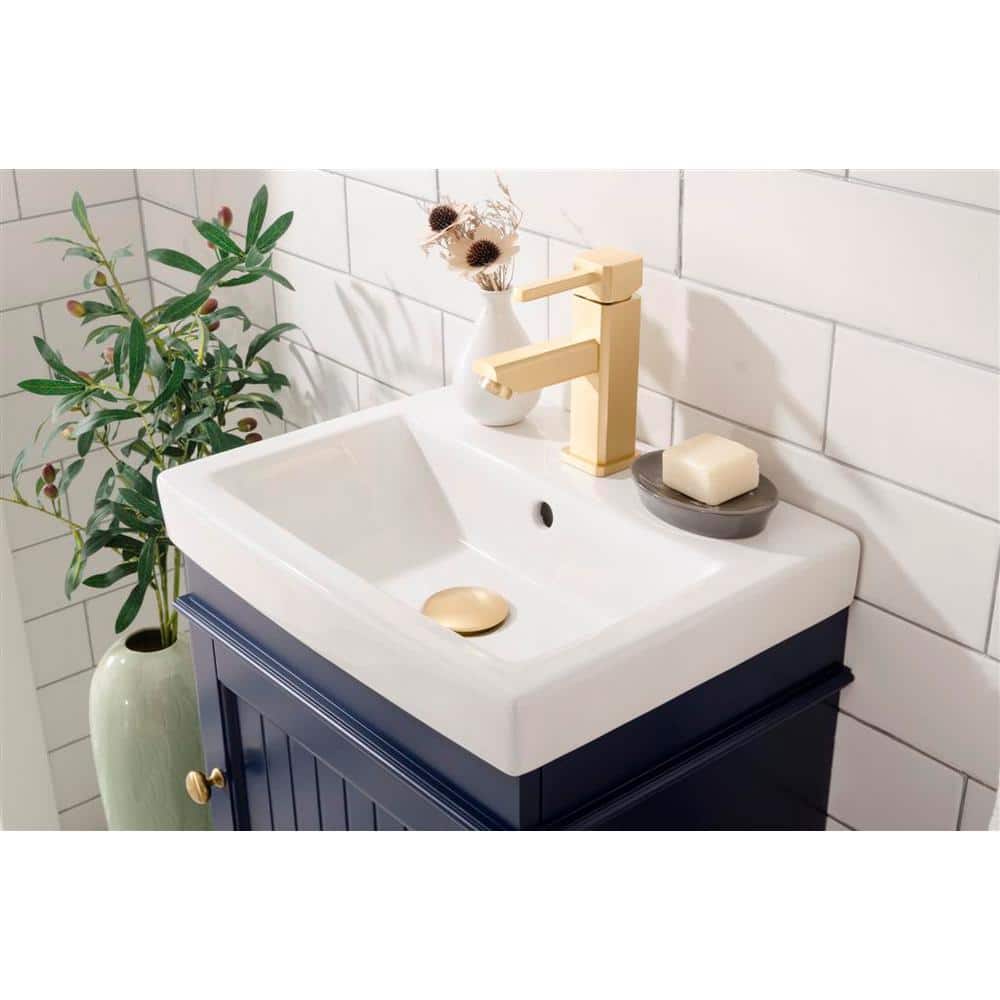 Compact Blue Freestanding Vanity with White Ceramic Sink