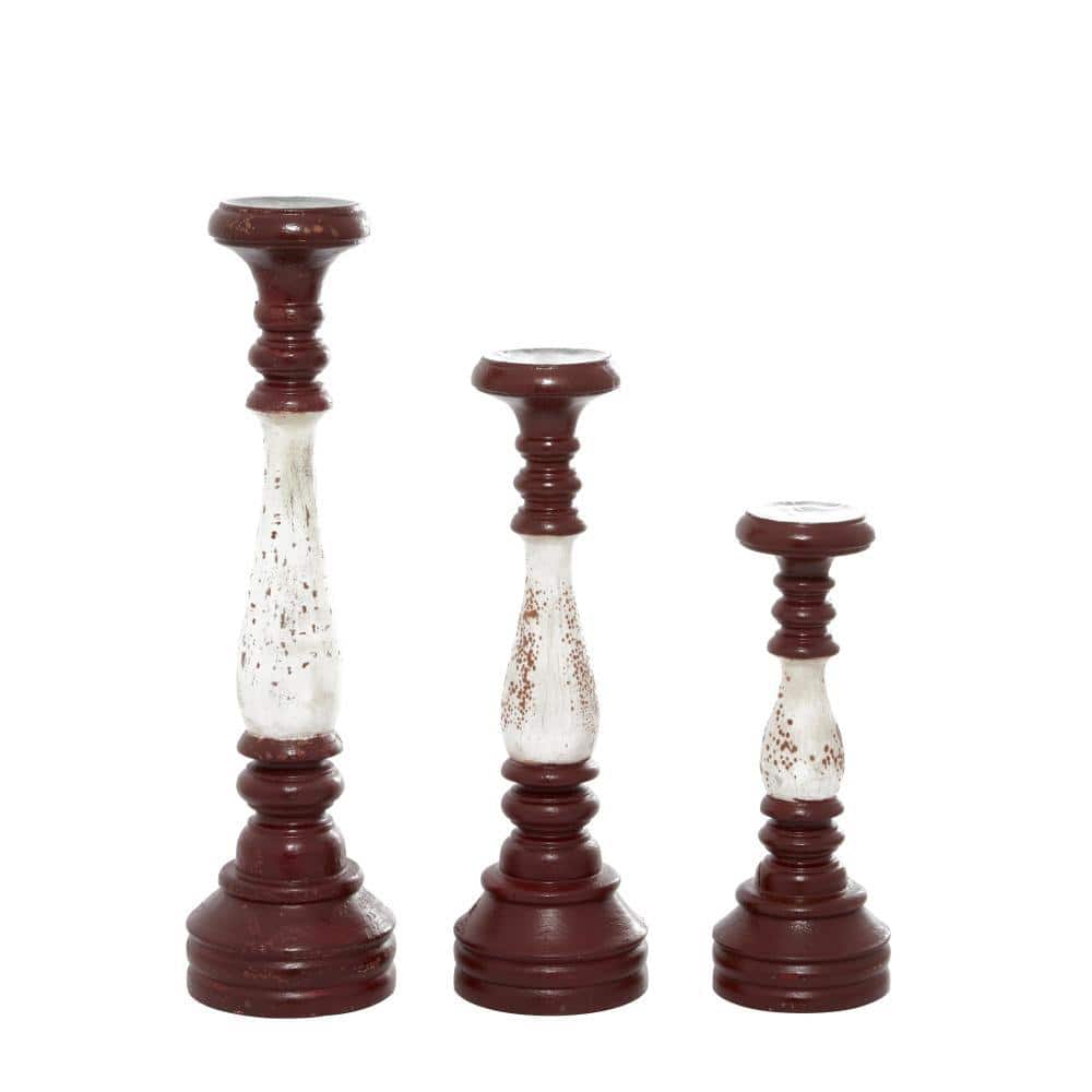 Vintage Red Wood Farmhouse Candlestick Set, 20" Height