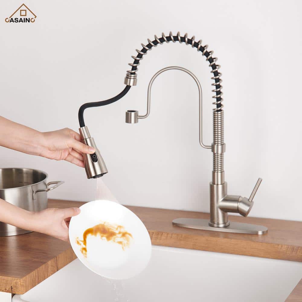 Brushed Nickel Single Handle Pull Down Kitchen Faucet with Spray