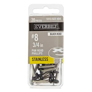 #8 x 3/4 in. Black Stainless Steel Phillips Pan Head Standard Sheet Metal Screw (20-Pack)