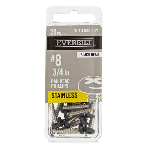 #8 x 3/4 in. Black Stainless Steel Phillips Pan Head Standard Sheet Metal Screw (20-Pack)