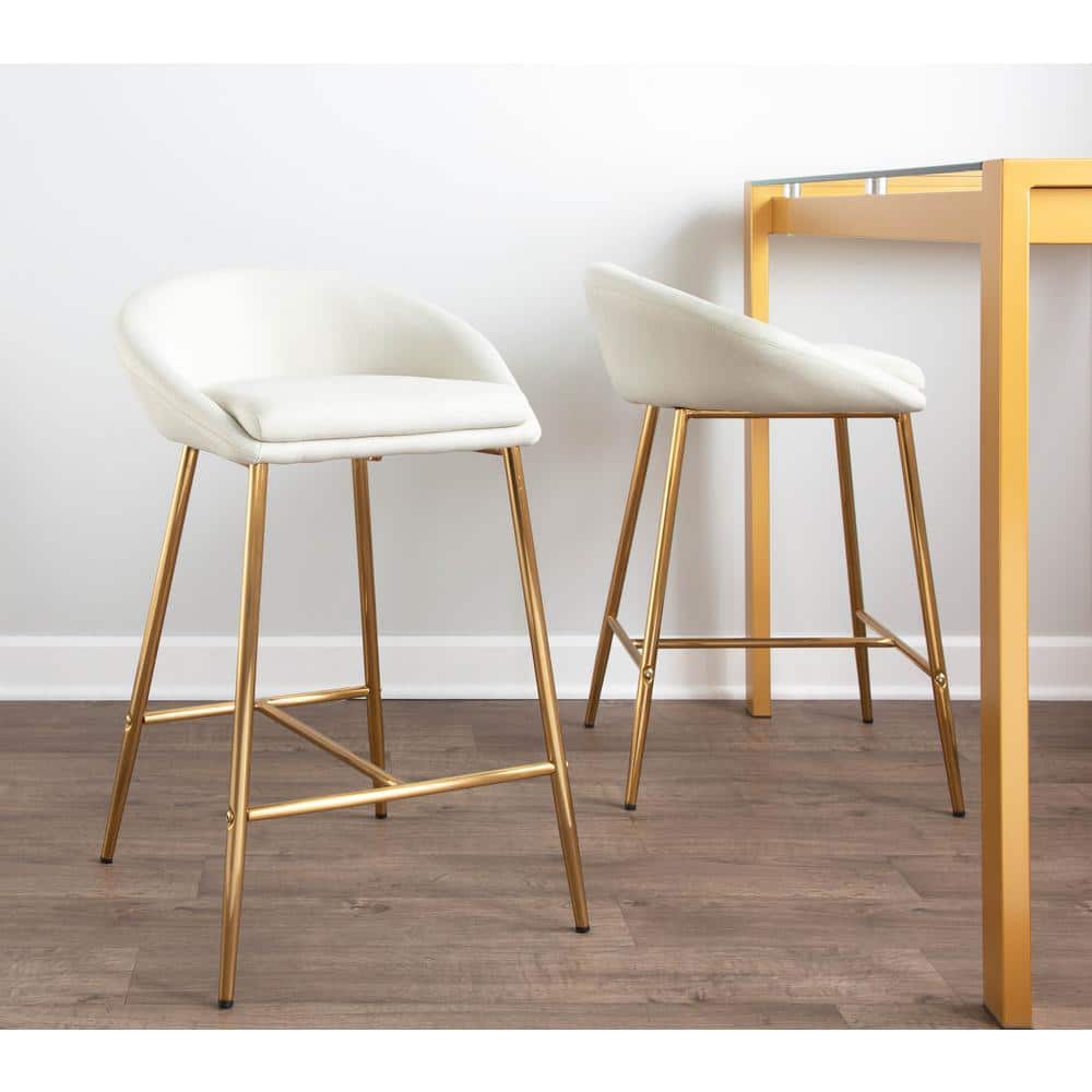 Elegant Gold and Cream Curved Counter Stools, Set of 2