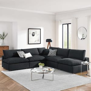 Commix 119 in. W Square Arm Down Filled Overstuffed Boucle Fabric 5-pieces L-Shaped Sectional Sofa in Black
