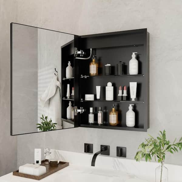 20 in. W x 26 in. H Rectangular Silver Aluminum Recessed/Surface Mount Left Dimmable Medicine Cabinet with Mirror LED