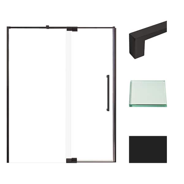Transolid Irene 60 in. W x 76 in. H Pivot Semi-Frameless Shower Door in Matte Black with Clear Glass