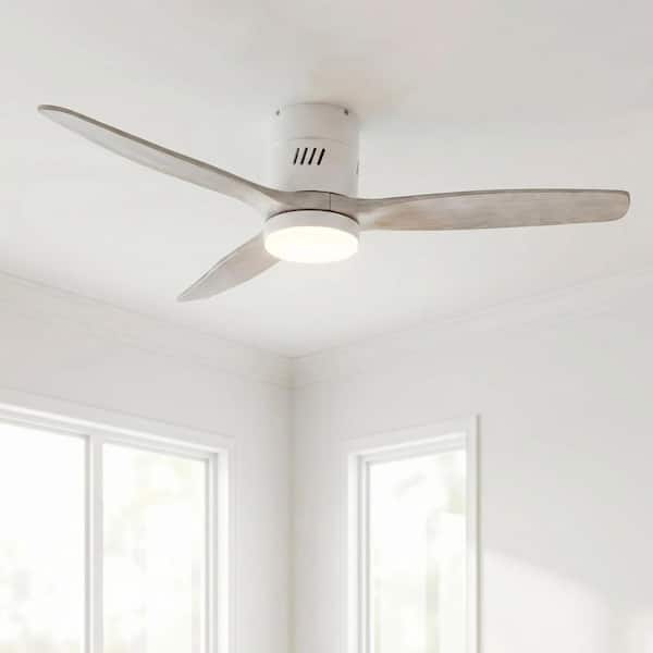 52 in. Integrated LED Indoor Flush Mount White Standard Ceiling Fan with Dimmable Light and Remote DC Motor