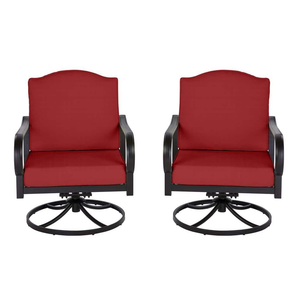 Hampton Bay Laurel Oaks Black Steel Outdoor Patio Lounge Chair with CushionGuard Chili Red