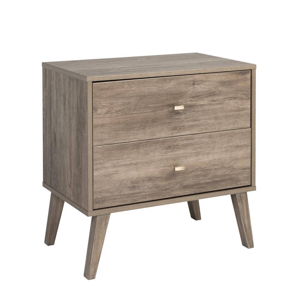 Drifted Gray Mid-Century Modern 2-Drawer Nightstand