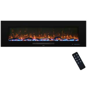 60 in. Electric Fireplace, Fireplace Insert/Wall Mounted with Thermostat, 1500-Watt to 750-Watt in Black