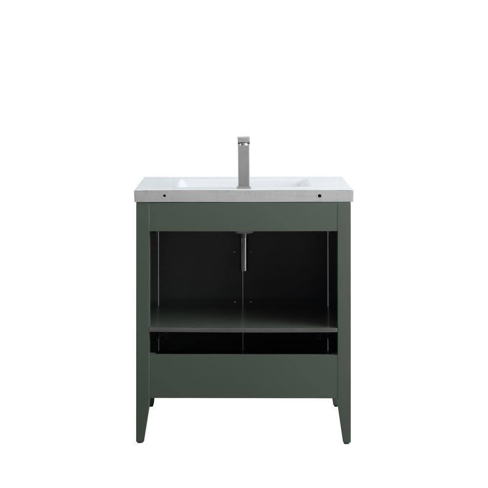 30" Vintage Green Single Sink Bathroom Vanity with Ceramic Top