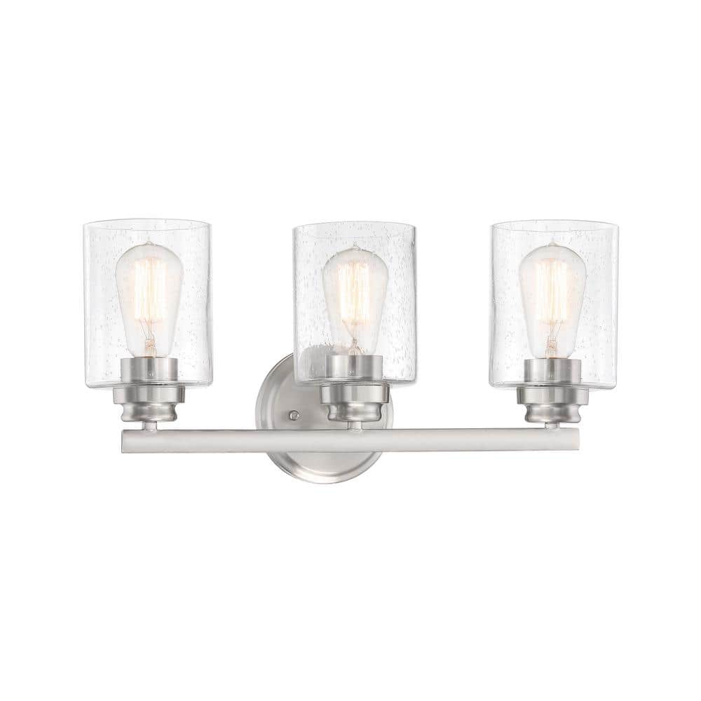 Polished Nickel 3-Light Dimmable Vanity Light with Clear Shades