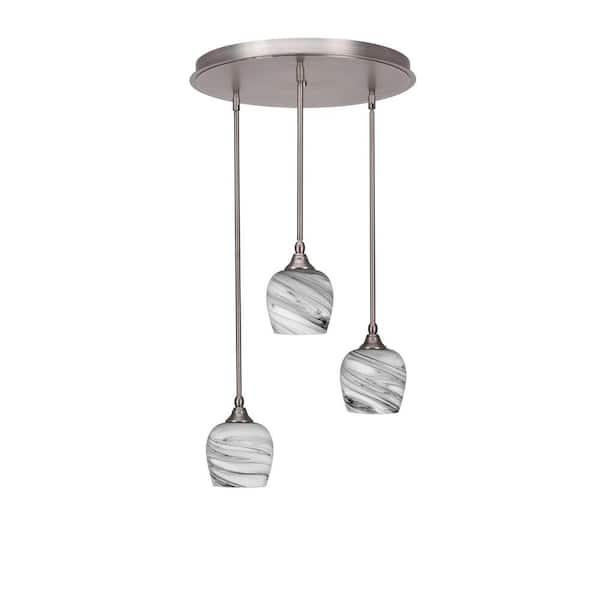 Unbranded Villa 3 Light Brushed Nickel, Cluster Pendant Light with 6 in. Onyx Swirl Glass Shades, No Bulbs Included