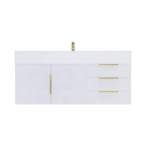 Bethany 47 in. W x 20 in. D x 22 in. H Single Sink Floating Bath Vanity in High Gloss White with White Acrylic Top