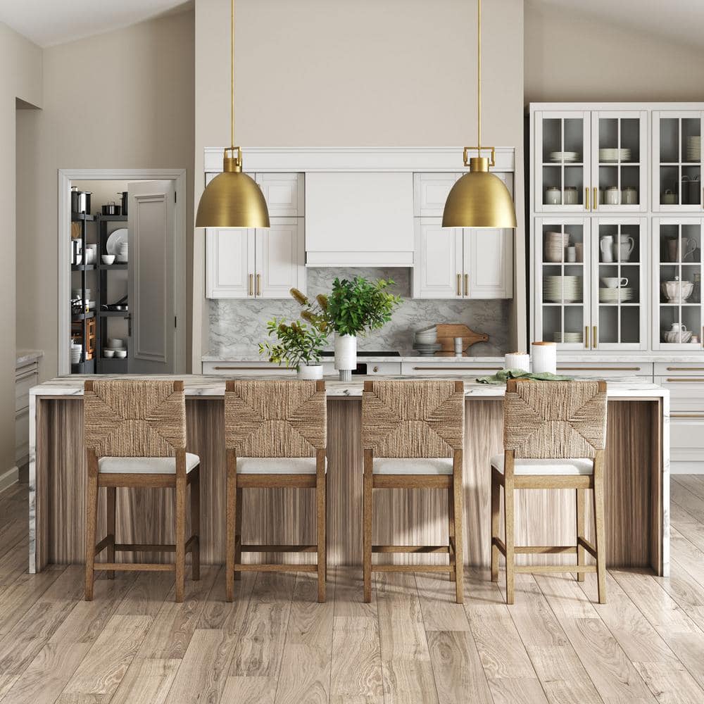 Beacon Bohemian Seagrass and Boucle Counter Height Bar Stools, Set of 4