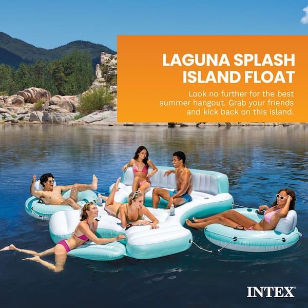 Laguna Splash Island Floating Water Raft with 2 Detachable Lounge Tubes