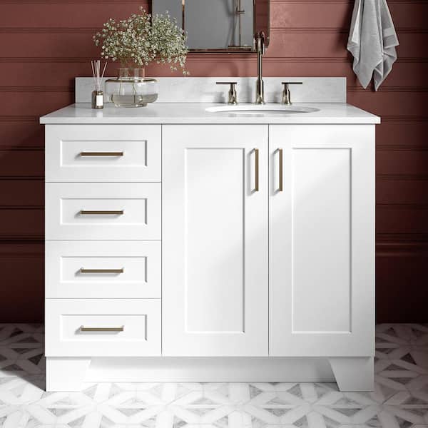 ARIEL Taylor 43 in. W x 22 in. D x 35.25 in. H Freestanding Bath Vanity in White with Carrara White Marble Top