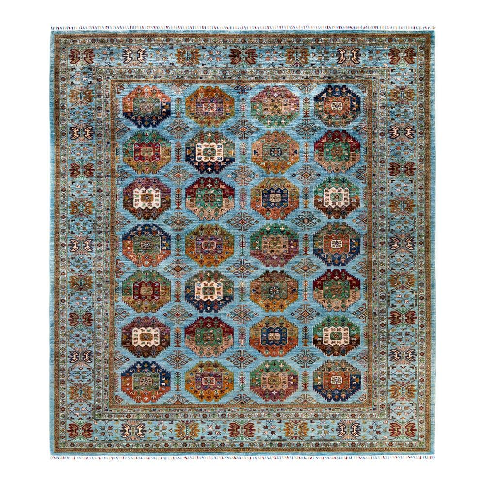 Tribal Light Blue 9 X 12 Hand Knotted Wool Indoor Area Rug price history on PriceWatchPro
