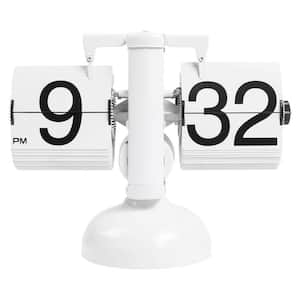 Flip Desk Clock, Retro Vintage Design Auto Flip Large Number Battery Powered Internal Gear Operated Home Decor, White