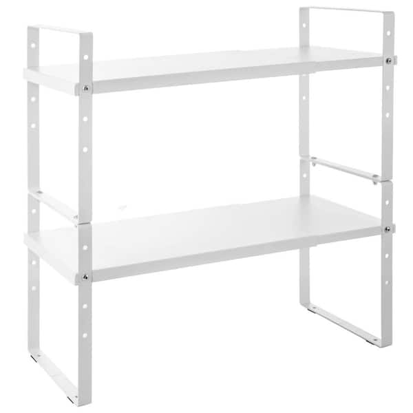 Expandable Kitchen Cabinet Shelf Organizer, Adjustable Pantry Shelf Spice Rack, Stackable Countertop Organizers, White