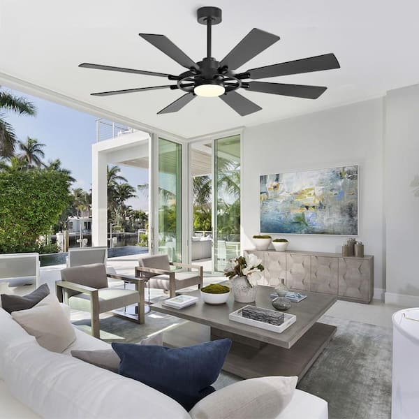 WINGBO 60 in. 8 Blades LED Indoor Black Ceiling Fan with remote