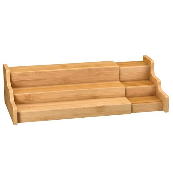 3 Shelf Yellow Bamboo Cabinet Mount Spice Rack Organizer Versatile Expandable Display Storage for Kitchen