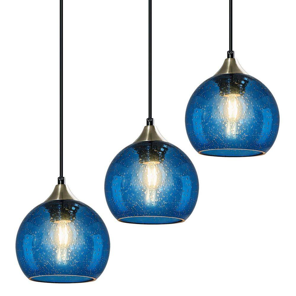 Home Lighting 60 Watt E26 Bulb 1 Light Modern Blue Glass Globe Pendant Light Fixtures for Kitchen Island(5. 9in, 3Pack) price history on PriceWatchPro