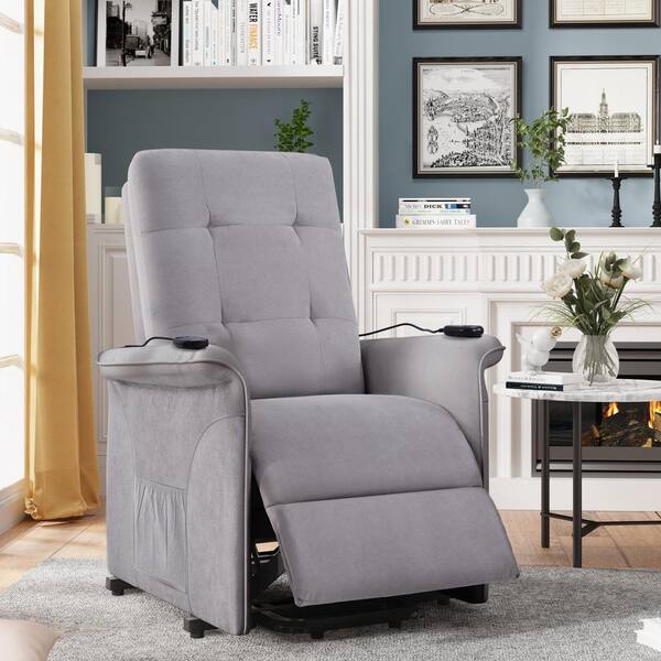 Merax Light Gray Polyester Power Lift Recliner with Remote Control