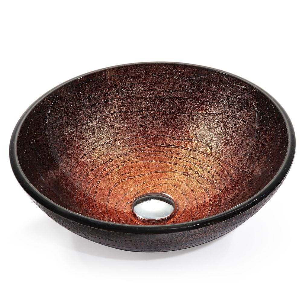 Copper Illusion Round Glass Vessel Sink with Pop-Up Drain