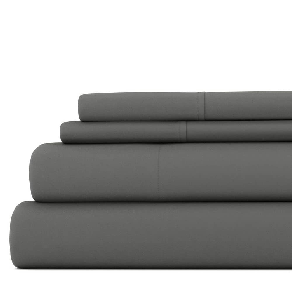 Gray Full Size Cotton Polyester Microfiber 4-Piece Bed Sheet Set