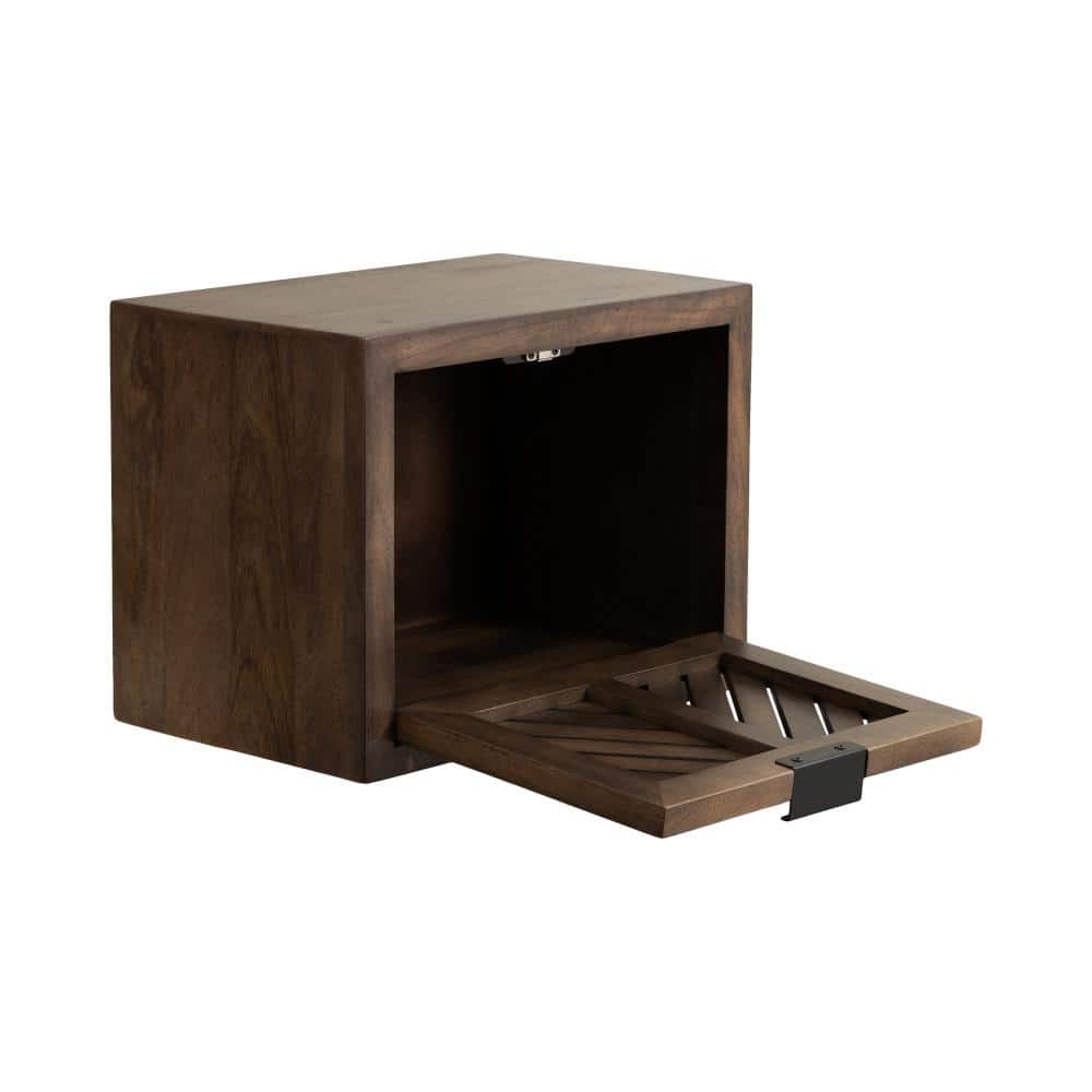 Natural Mango Wood Floating Side Table with Slatted Door