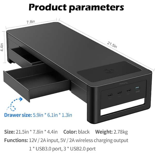 Monitor Stand Riser with USB3.0 Hub Support Data Transfer and Charging  Steel Desk Organizer for Laptop Computer