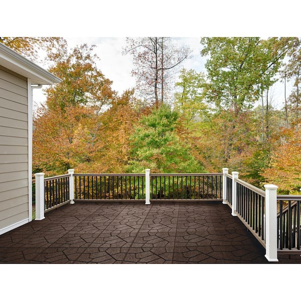 Vigoro 16 in. x 16 in. x 5/8 in. Brown Stone SmartLoc Rubber Paver