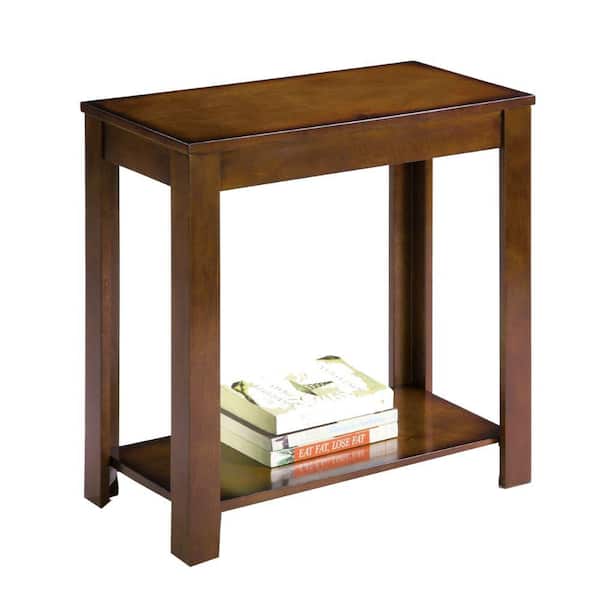 Benjara 24 in. Brown Rectangle Wood End Table with Open Shelf