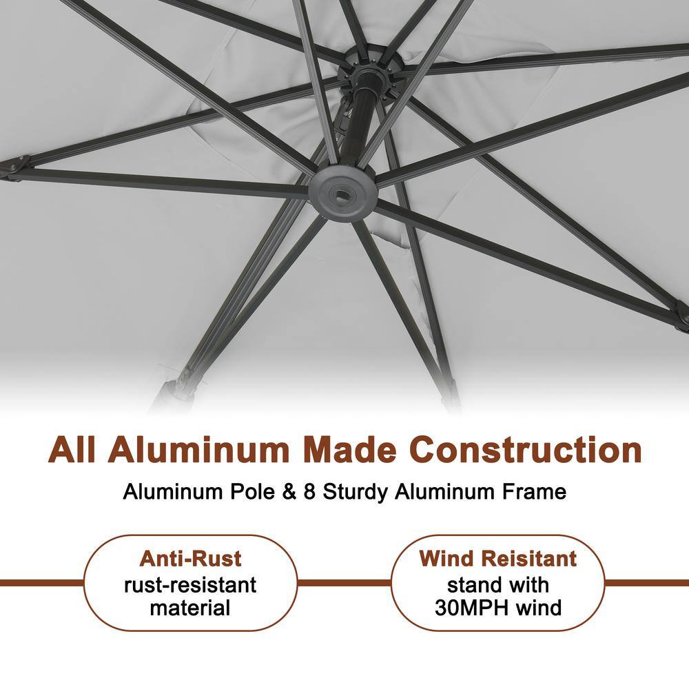 10ft Gray Aluminum Cantilever Patio Umbrella with Bluetooth LED Light