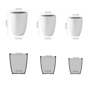 22.4", 20.4" and 18.1"H Round Pure White Concrete Tall Planters Set of 3, Outdoor Indoor w/Drainage Hole & Rubber Plug