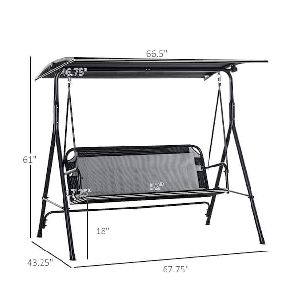 Outsunny 2 Person Black Metal Patio Swing with Breathable Mesh 84A