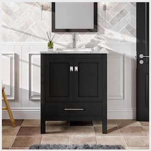 London 30 in. W x 18 in. D x 34 in. H Bathroom Vanity in Espresso with White Carrara Marble Top with White Sink