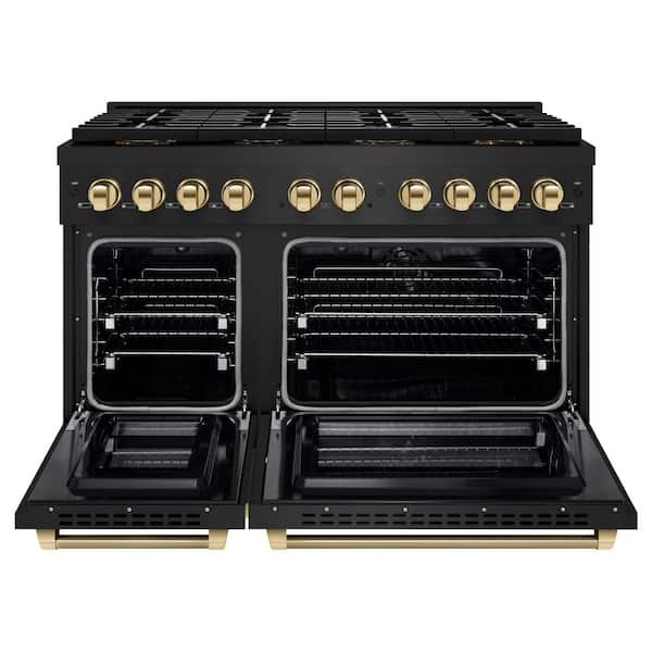 Autograph Edition 48 in. Black Stainless Paramount Dual Fuel Range w/ 8 Burner DuoPro Cooktop and Gold Helix Handles