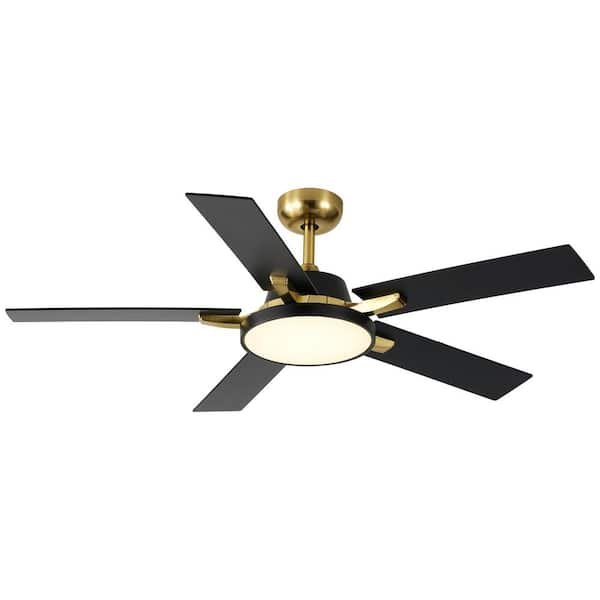 Siempre 52 in. Indoor French Gold Modern Ceiling Fan with Light, Wood Grain Blades, Remote, Quiet DC Motor, Timer