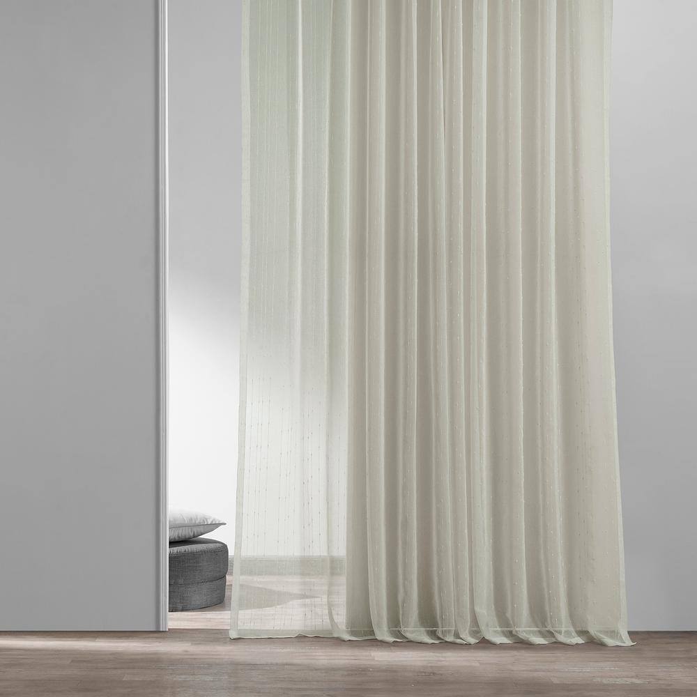 White Sheer Striped Faux Linen 108" Window Panel