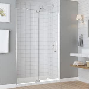 Madox 31 in. to 36 in. x 74.875 in. Frameless Pivot Shower Door in Stainless Steel